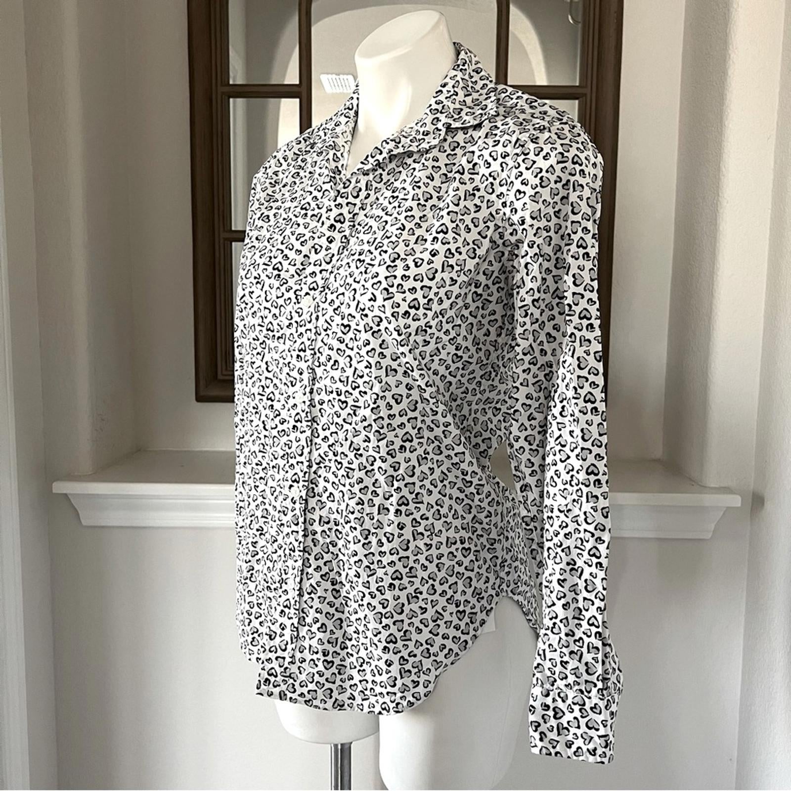 Frank & Eileen Shirt Heart Print Woven Button Up, White Grey Black Size XS NWT