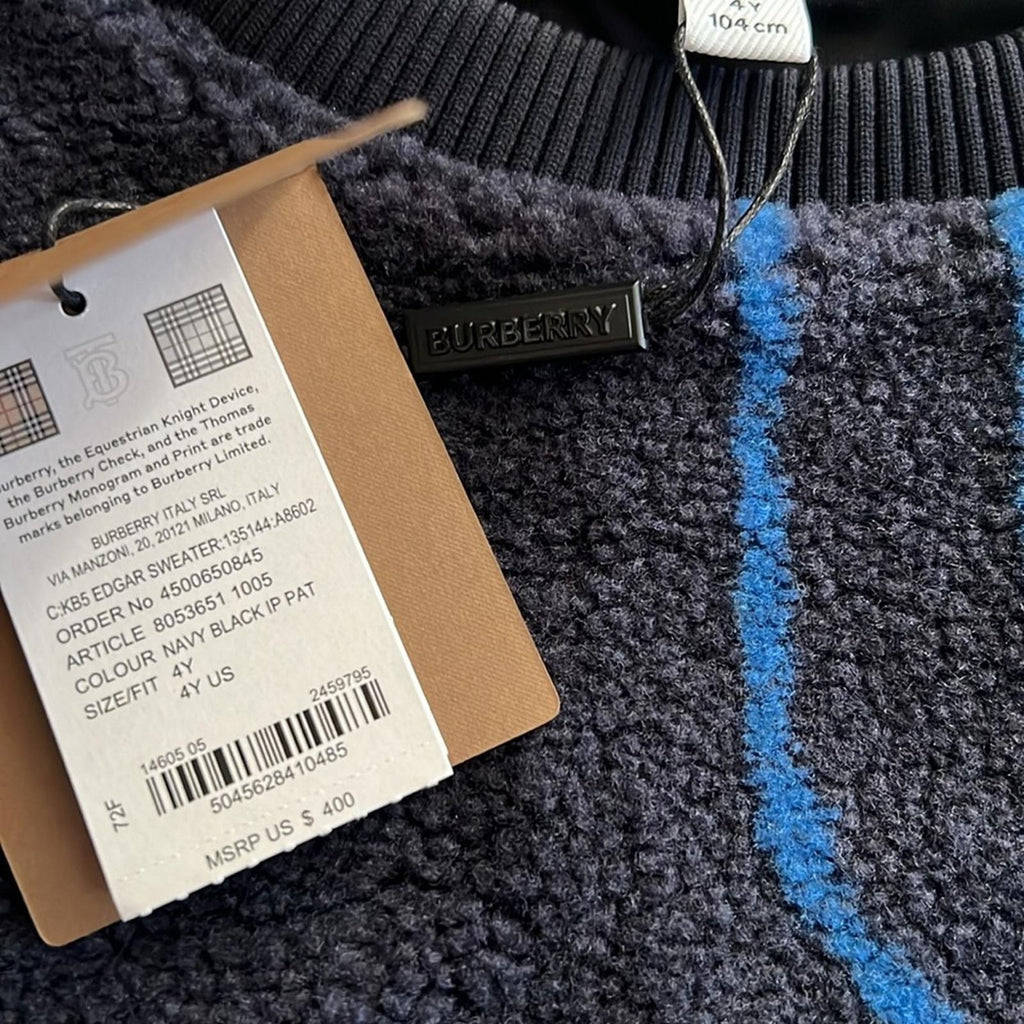 NEW Burberry Edgar Sweater, Blue Black Size 4Y New w/Tag