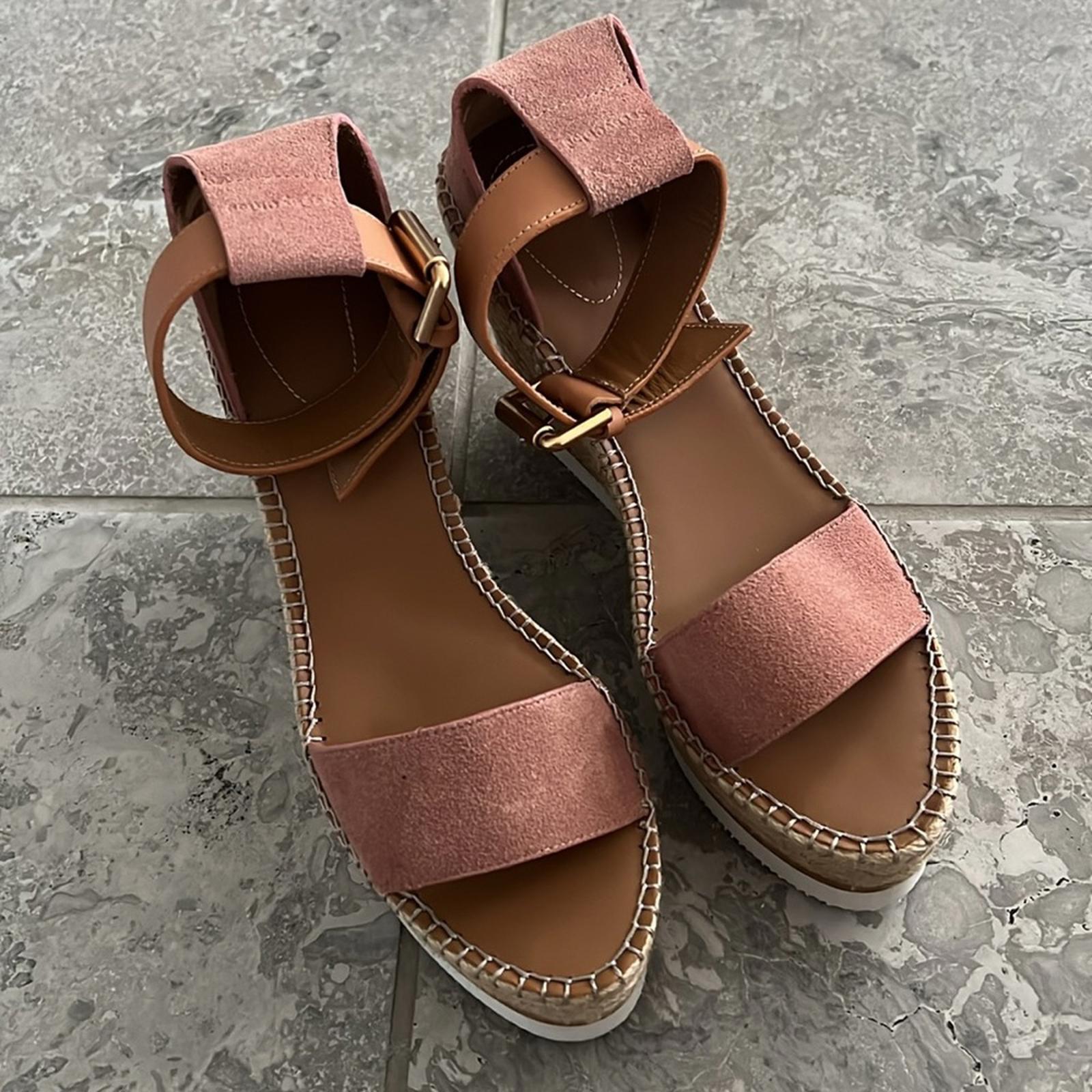 See by Chloé Glyn Calf Leather Espadrille Platform Wedge Sandals, Size 42 NWT