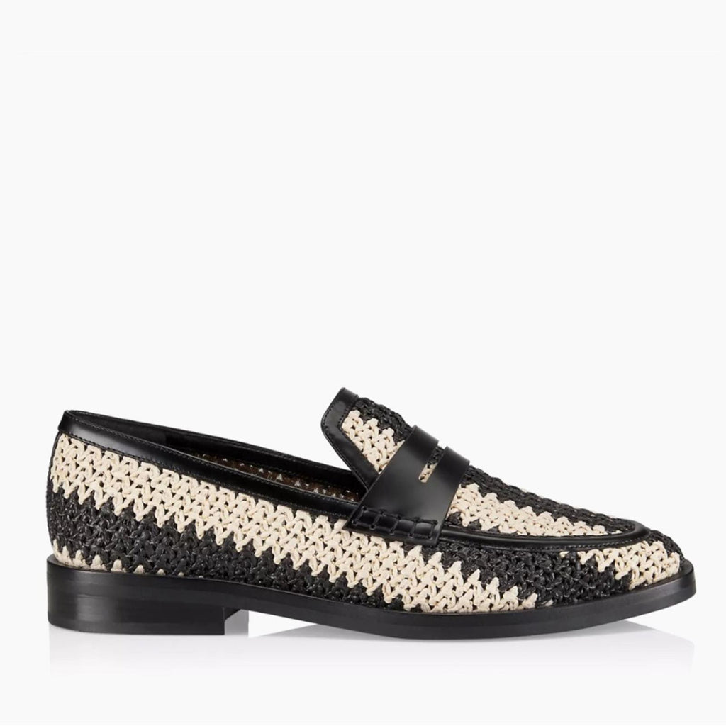 3.1 Phillip Lim Alexa Raffia & Leather Penny Loafers, White/Black, Size 36
