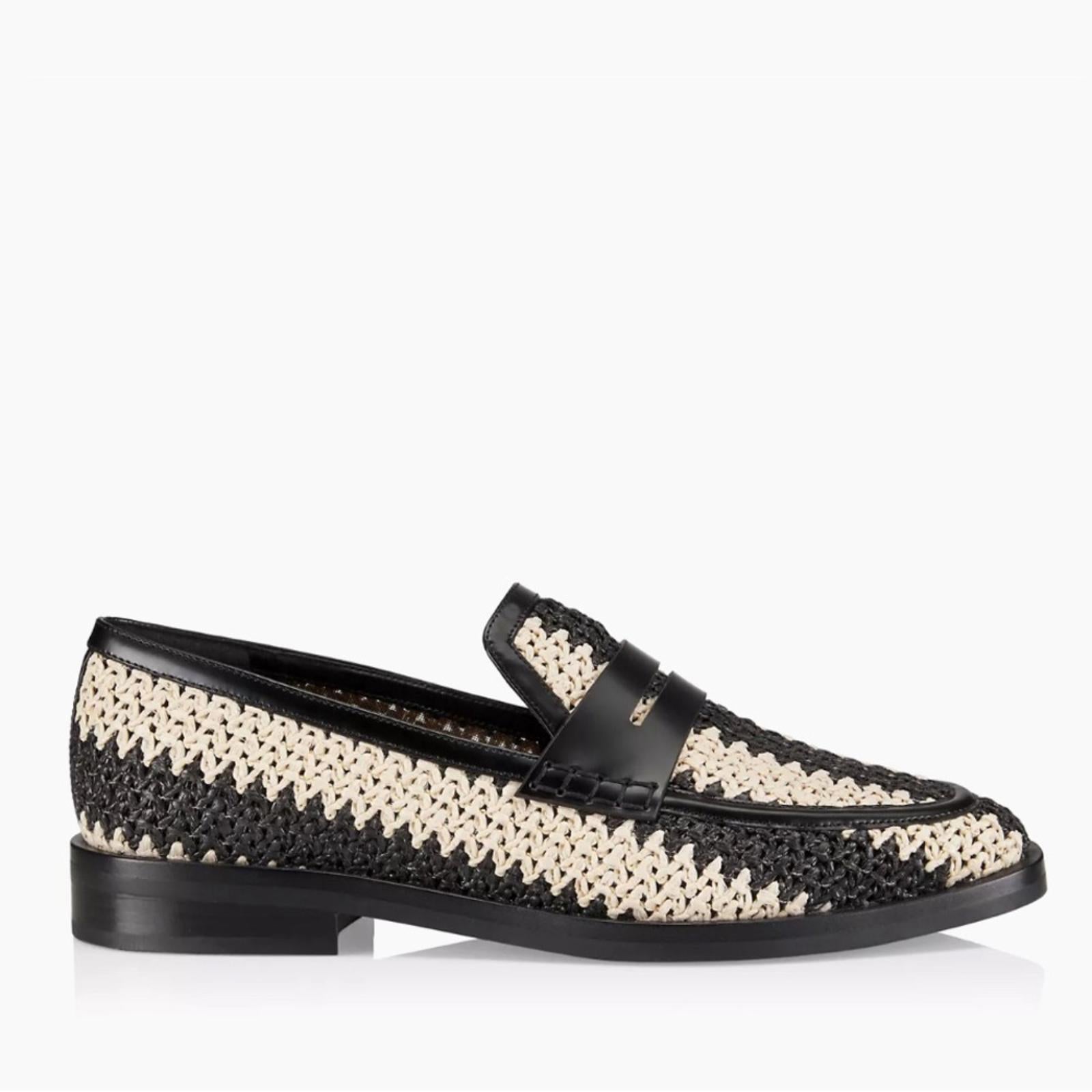 3.1 Phillip Lim Alexa Raffia & Leather Penny Loafers, White/Black, Size 36
