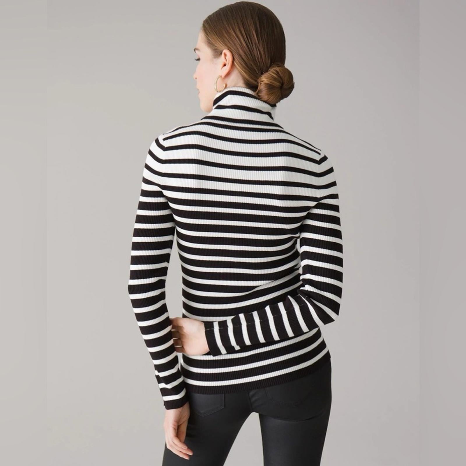 WHBM Long-Sleeve Ribbed Striped Turtleneck in Black & White Size S EXCELLENT!