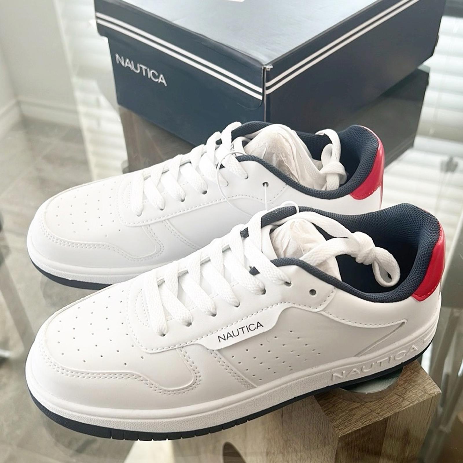 Nautica Big Boys Court Sneakers, Stafford Youth, White/Red, Size 4 New in Box