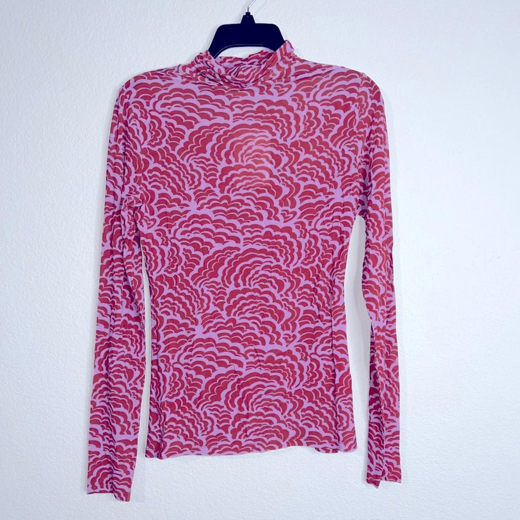 ALC James Printed Stretch-Mesh Turtleneck Top, Size L New w/Tag Retail $295