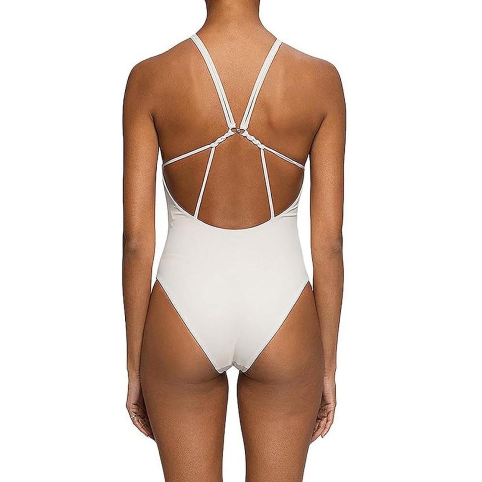 Jonathan Simkhai Shea Macramé One Piece Swimsuit in Ceramic, Size S New w/Tag