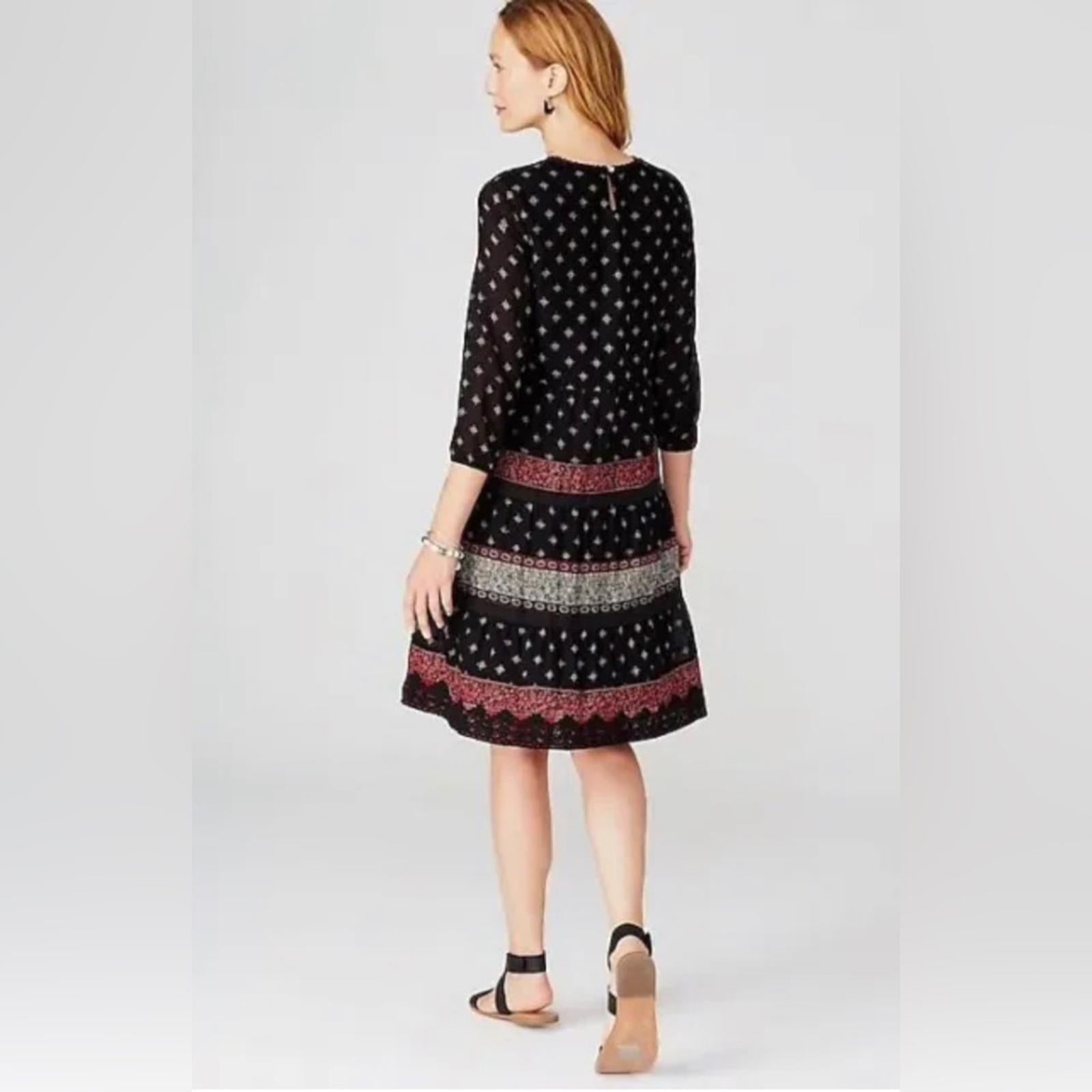 J. Jill Pin-tucked Lace Trim Dress , Black Red Size XL Retail $119