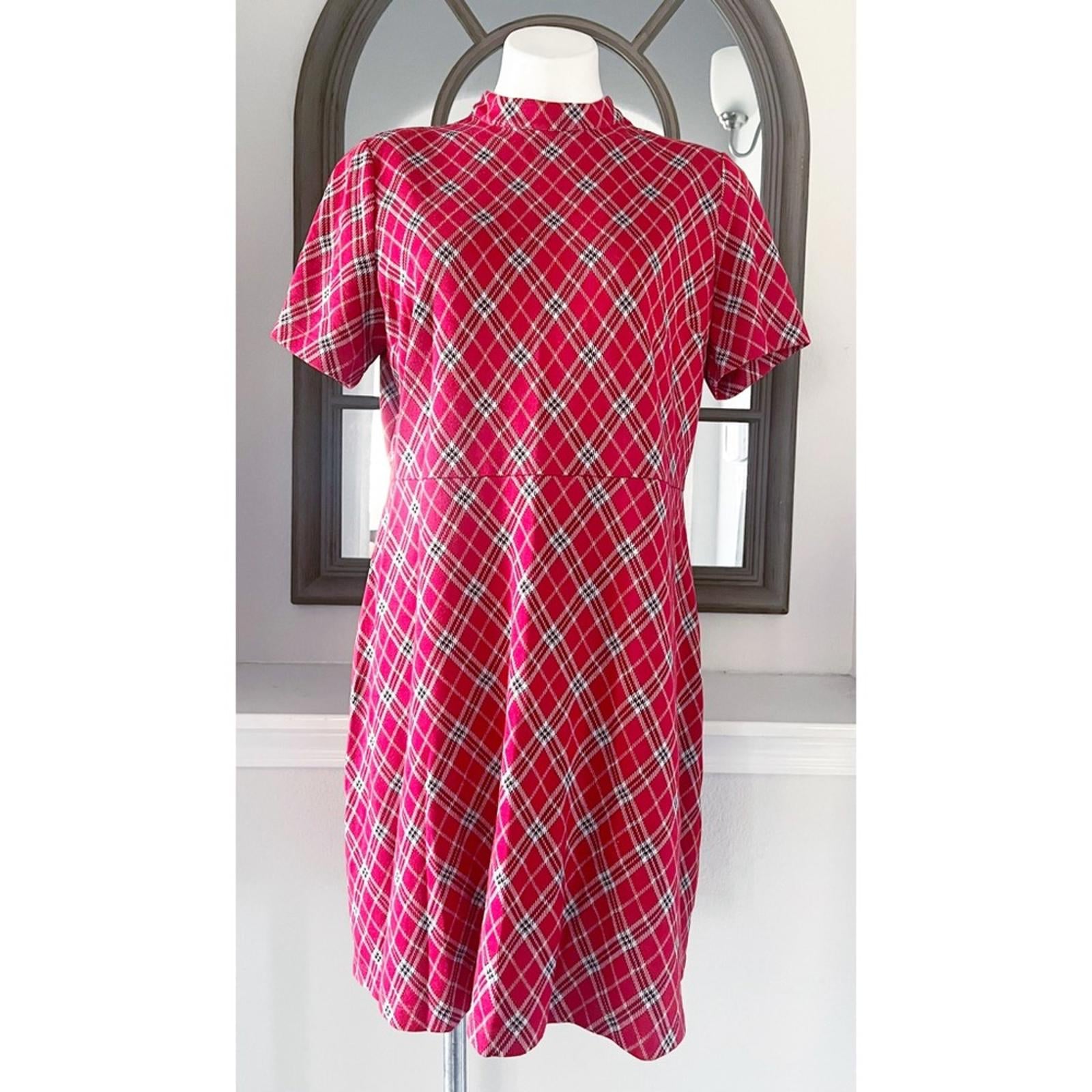 Next Tartan Day Dress Knit Dress in Vibrant Red Black, Size UK 16, US 12