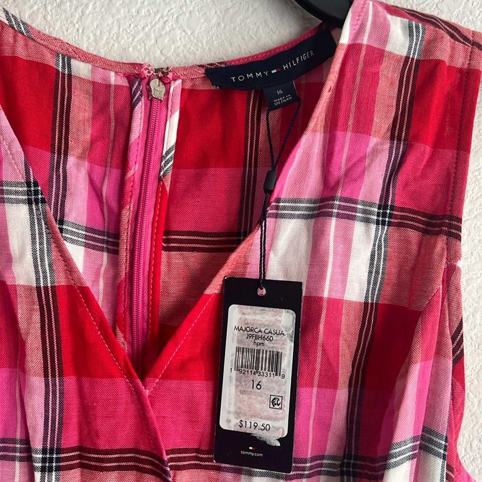 Tommy Hilfiger Majorca Casual Sleeveless Plaid Dress w/Tie, NWT, Size 16