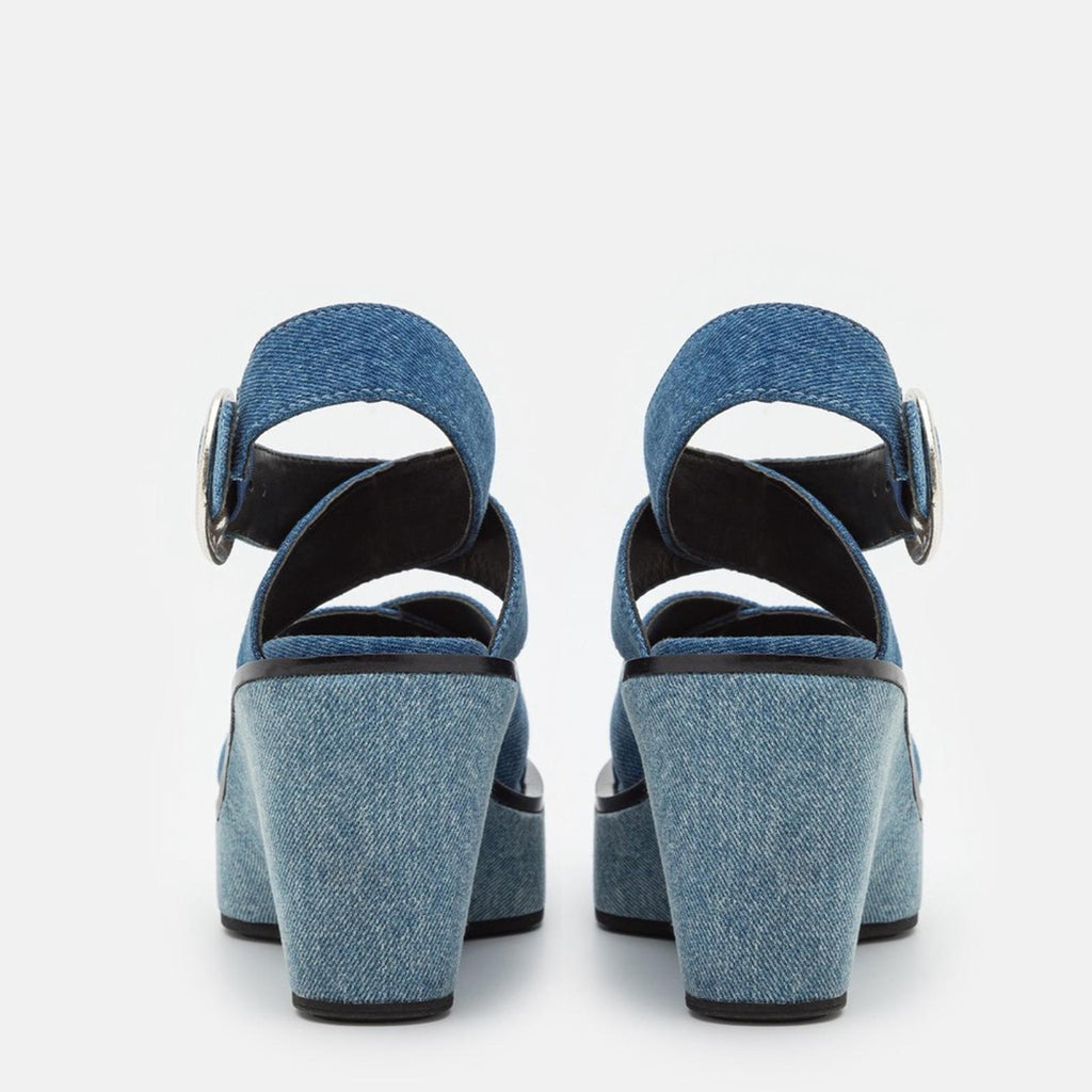 Rag & Bone Santiago Ankle Strap Platform Wedge Sandals Denim, Size 8.5/38.5 NWT