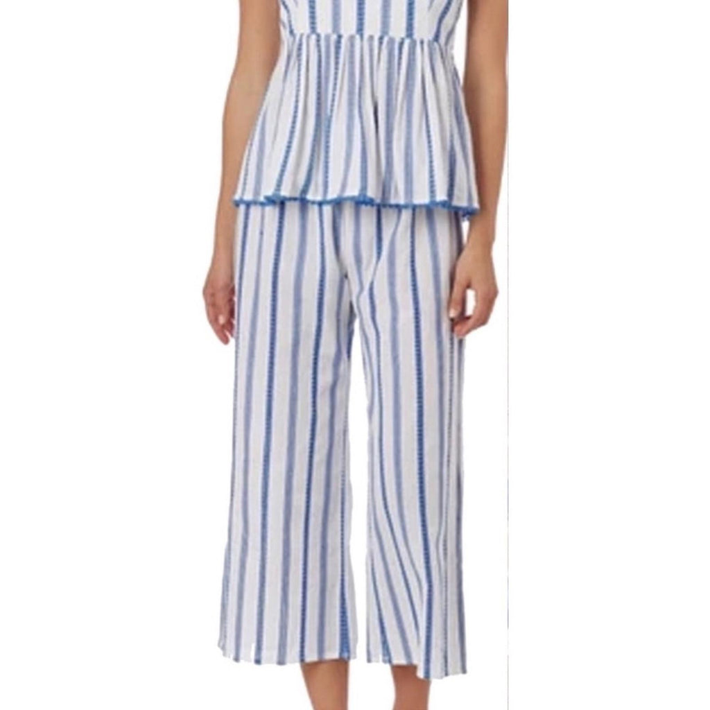 Anthropologie’s Cloth & Stone Linen Wide Leg Pants Blue & Cream Size M New w/Tag