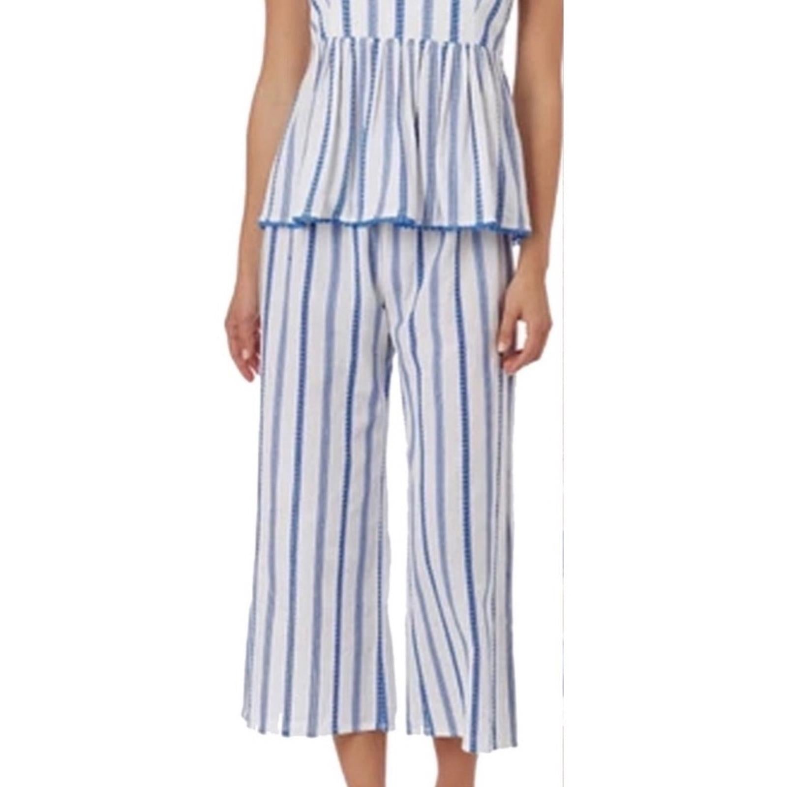 Anthropologie’s Cloth & Stone Linen Wide Leg Pants Blue & Cream Size M New w/Tag