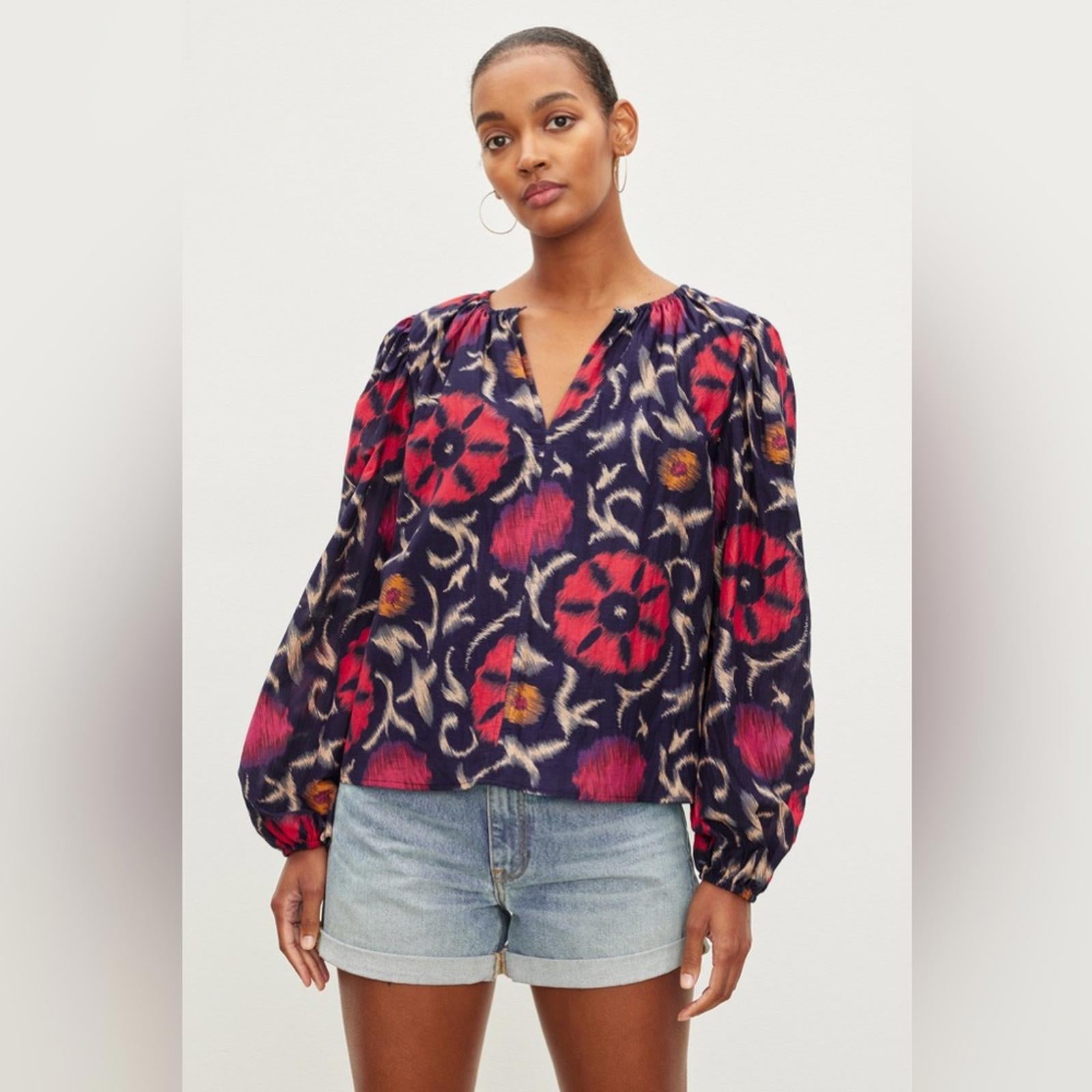 Velvet by Graham & Spencer Fraser Printed Silk Cotton Voile Top in Twilight $207
