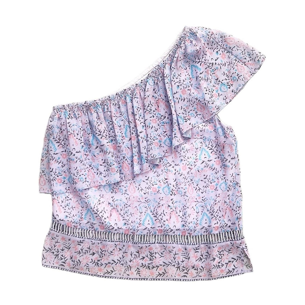 SAYLOR Janice One-Shoulder Ruffle Floral Top, Purple Size XS EXCELLENT! $219