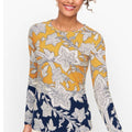 The Talbots Tee Pima Crewneck Tee, Paisley Floral, Yellow Blue Size S EXCELLENT!
