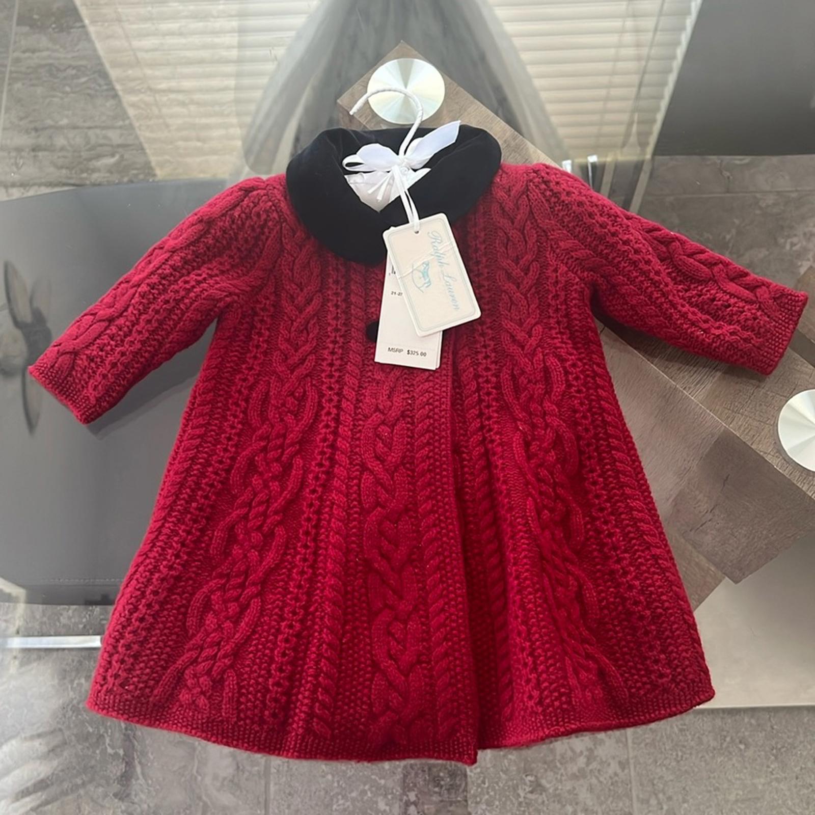 Ralph Lauren Girls' Aran-Knit Wool Sweater Coat - Baby Size 3-6M New w/Tag $325