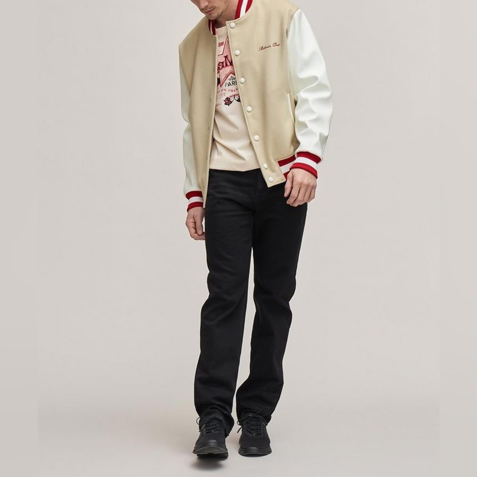 Balmain Embroidered Cursive Logo Letterman Jacket, Size 54