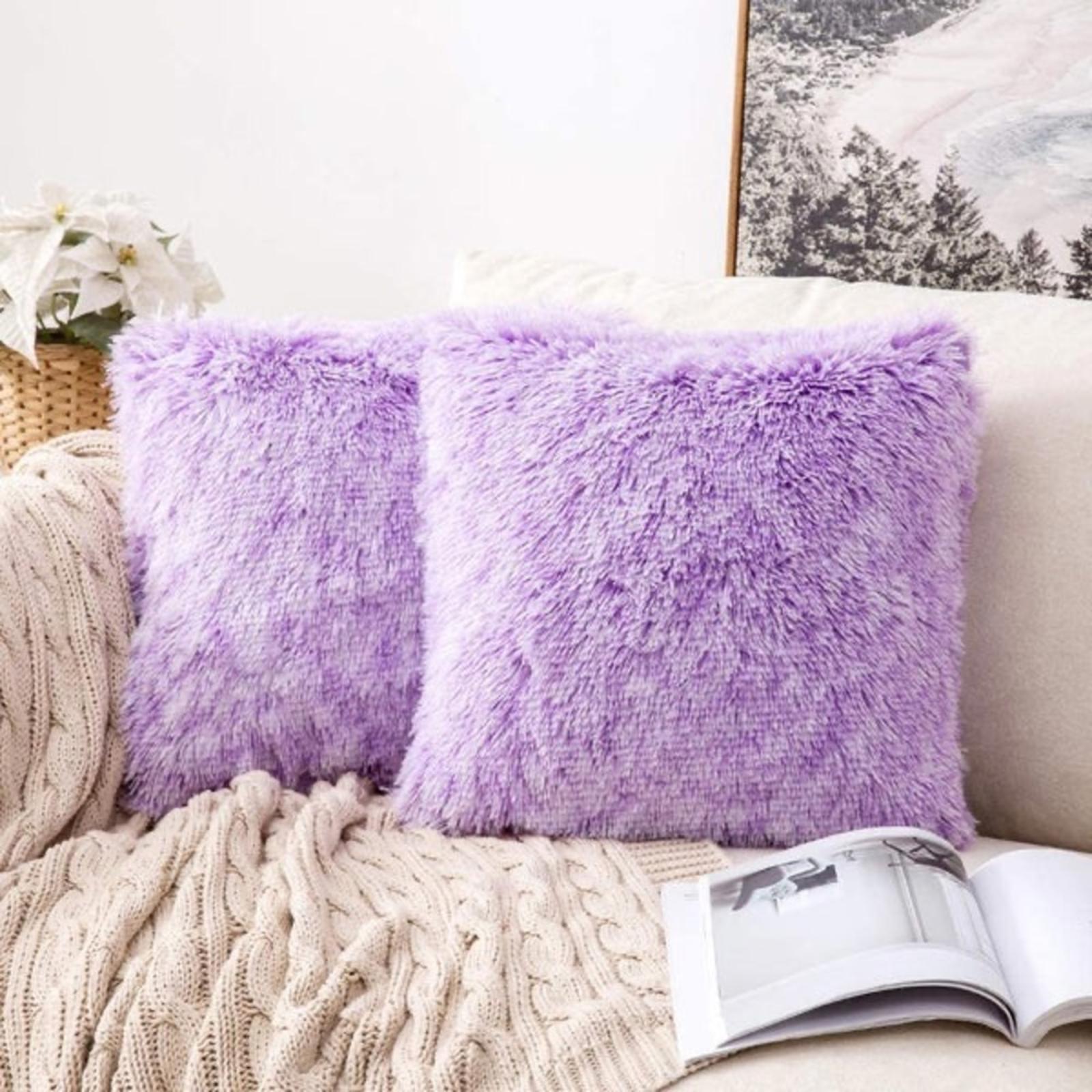 Whim by Martha Stewart TWO Faux-Fur 18' Square Decorative Pillow Purple NWT $100