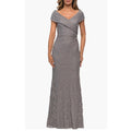 La Femme Lace Off the Shoulder Cap Sleeve Evening Dress in Platinum Size 16 NWT