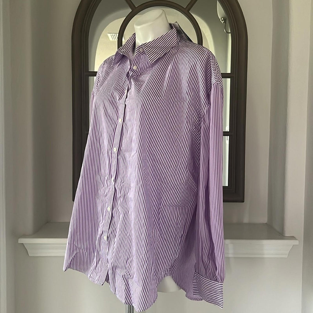 Lauren Ralph Striped Broadcloth Shirt in Lavender, Size XL New w/Tag