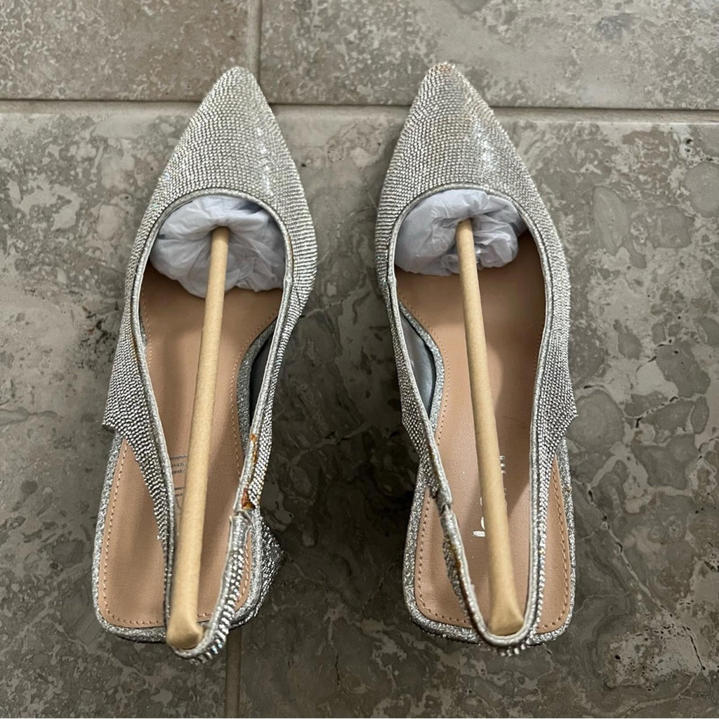 NWT Bar III Arrica Slingback Pumps, Silver Bling Size 7M New in Box Retail $89.5