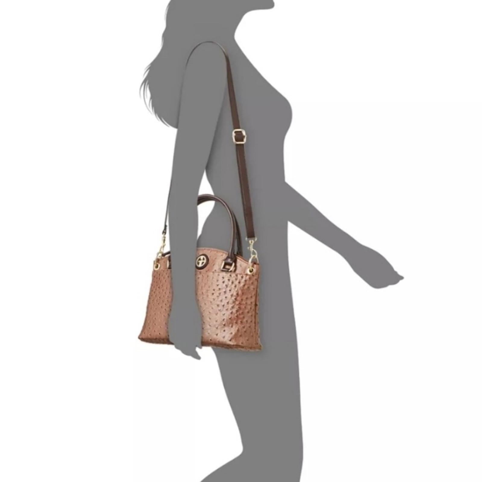 Giani Bernini Faux Ostrich Mini Satchel in Mocha Brown/Gold Tone, NEW w/o Tag