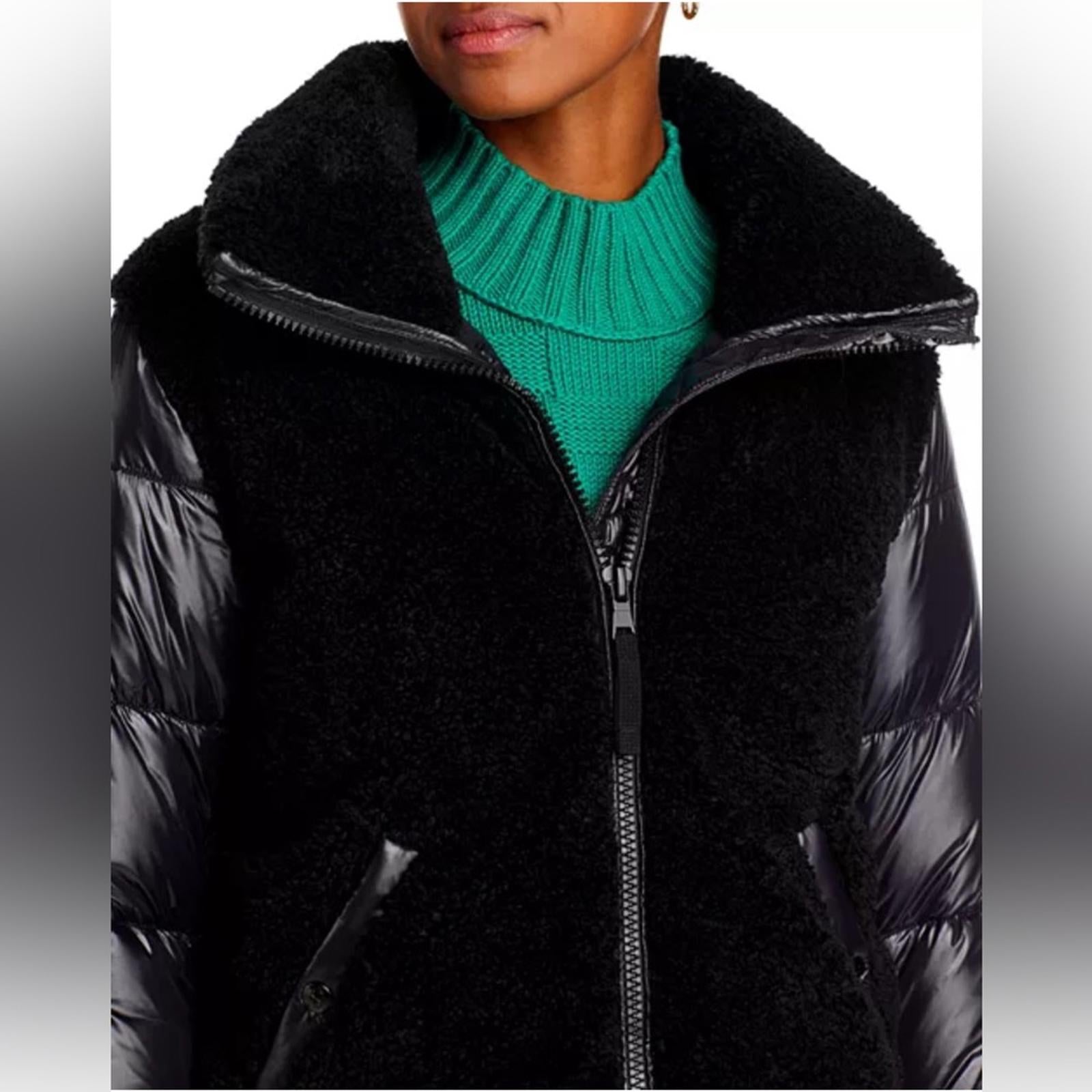 Aqua Bloomingdale’s Mixed Media Puffer Coat Jacket in Black, Size XL NEW w/Tag