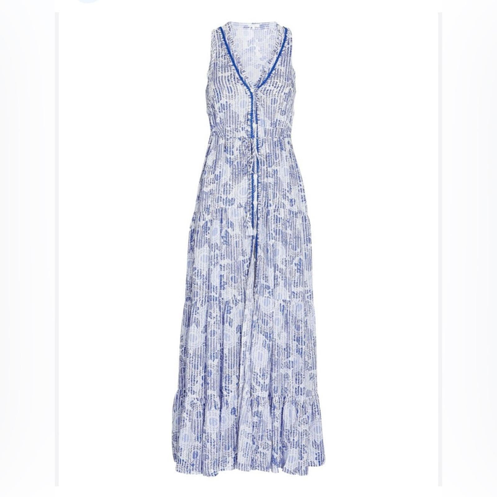 Poupette St. Barth Nana Printed Maxi Dress Revolve Blue Begonia Size L New w/Tag