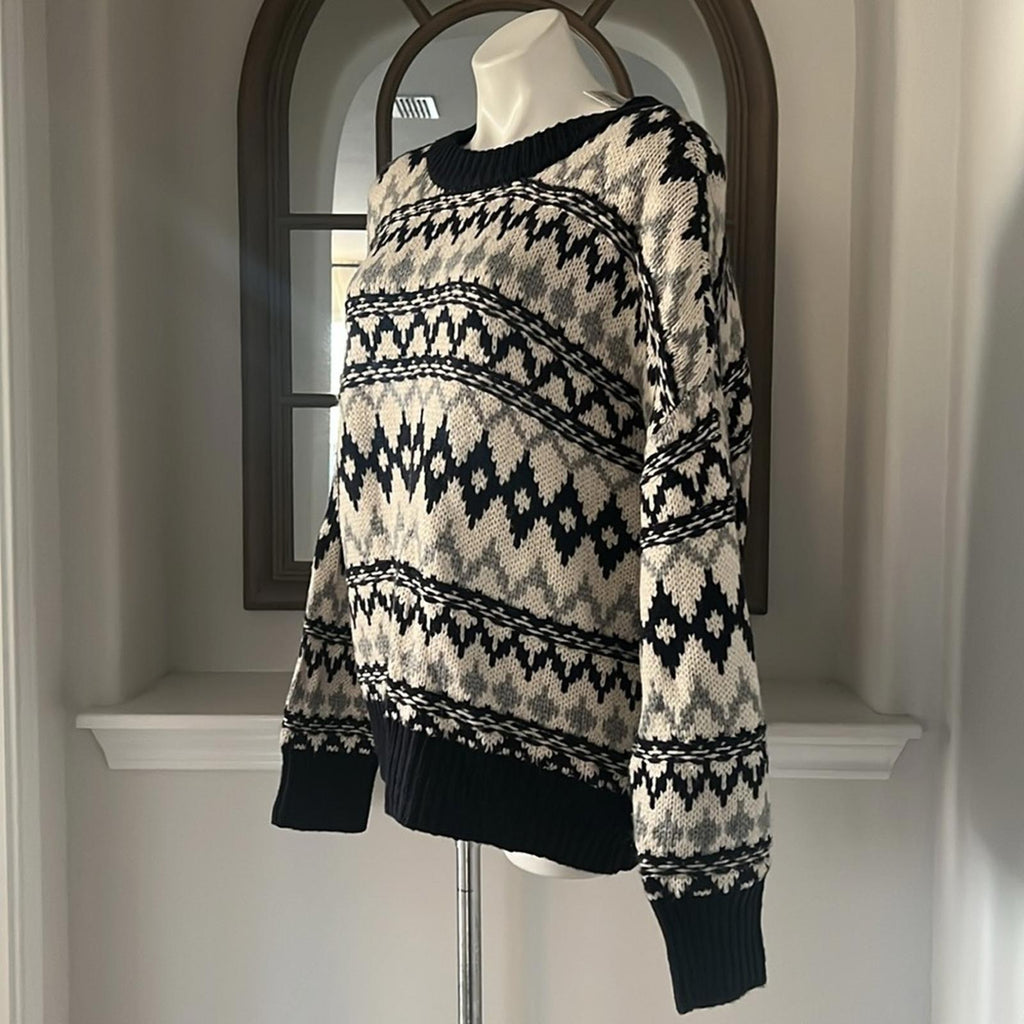 Favorite Daughter ‘Tis The Season Sweater &Hat Set, Blue/Grey Fair Isle Sz M NWT