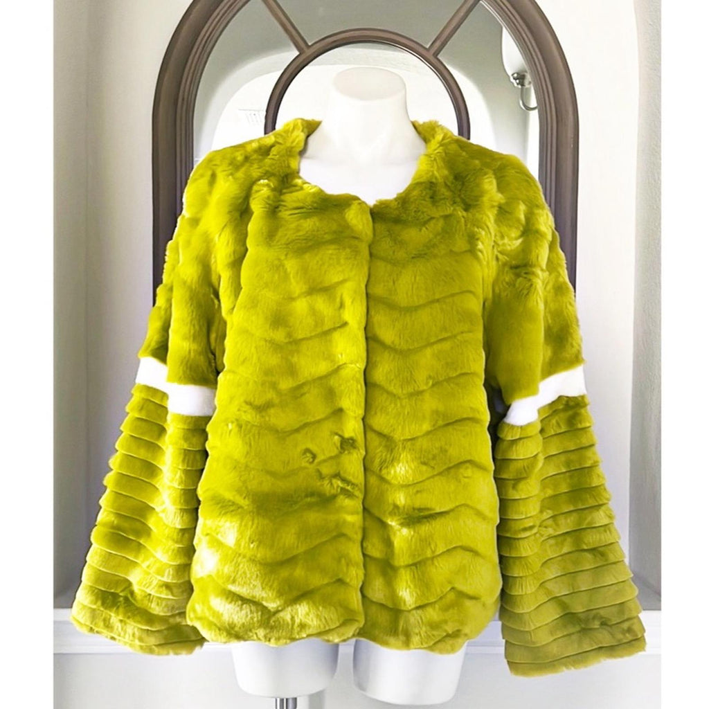 New INDIGO MOON Fur Jacket in Neon Green, Size XL New w/Tag Retail $229