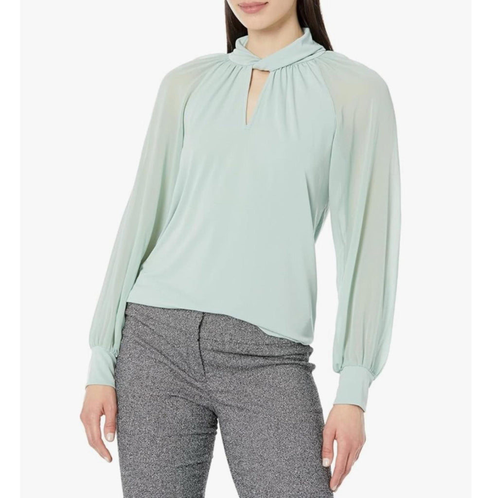 Calvin Klein Twist Neck Chiffon Sleeve Blouse in Mint Green, NWT, Size XL