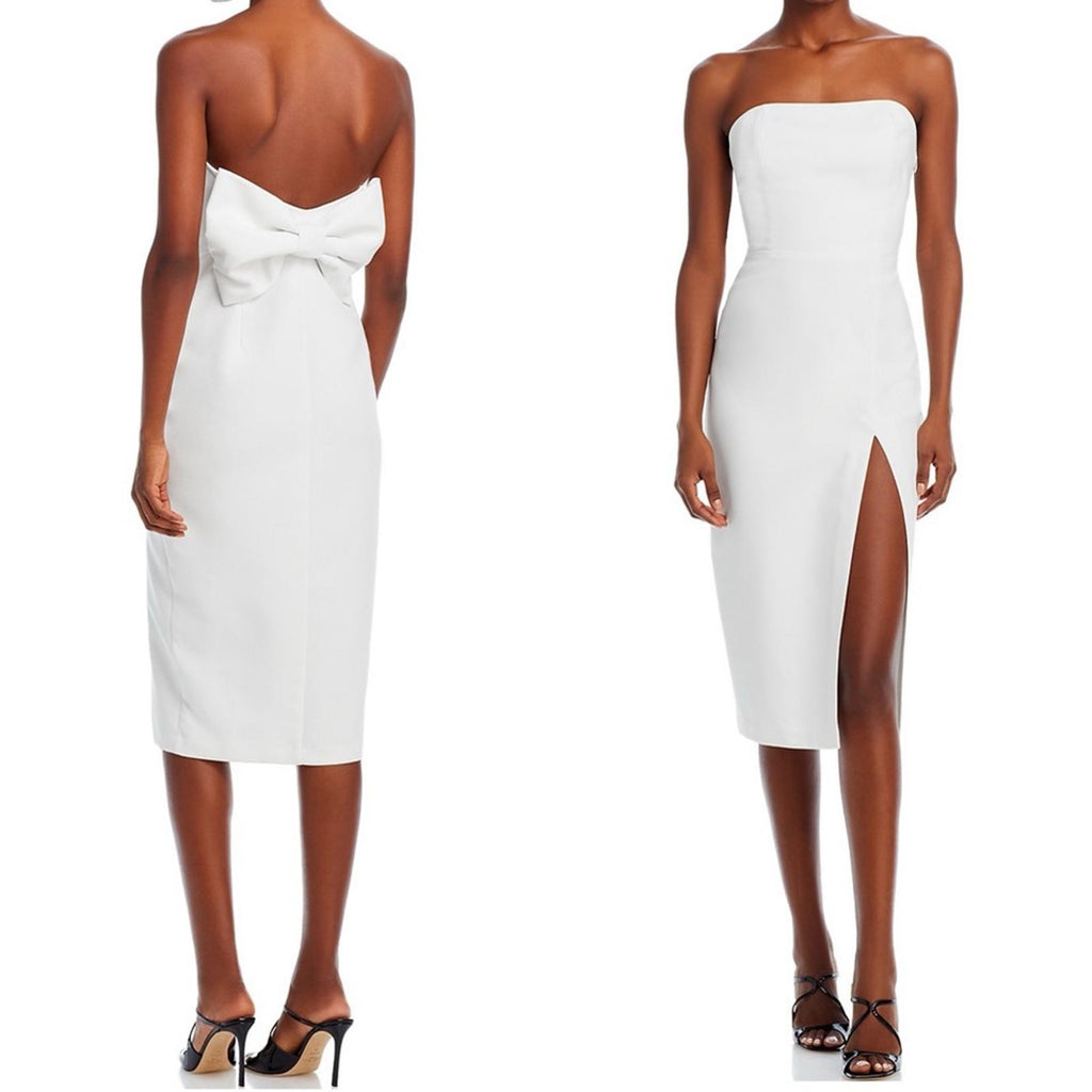 Amanda Uprichard Bellavia Bow Back Midi Strapless Sheath Dress White, Size M NWT