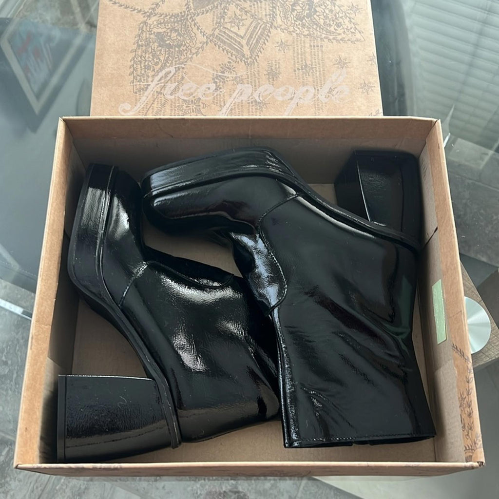 Free People Ruby Platform Bootie in Black Patent, Size EU39 | US9 New in Box
