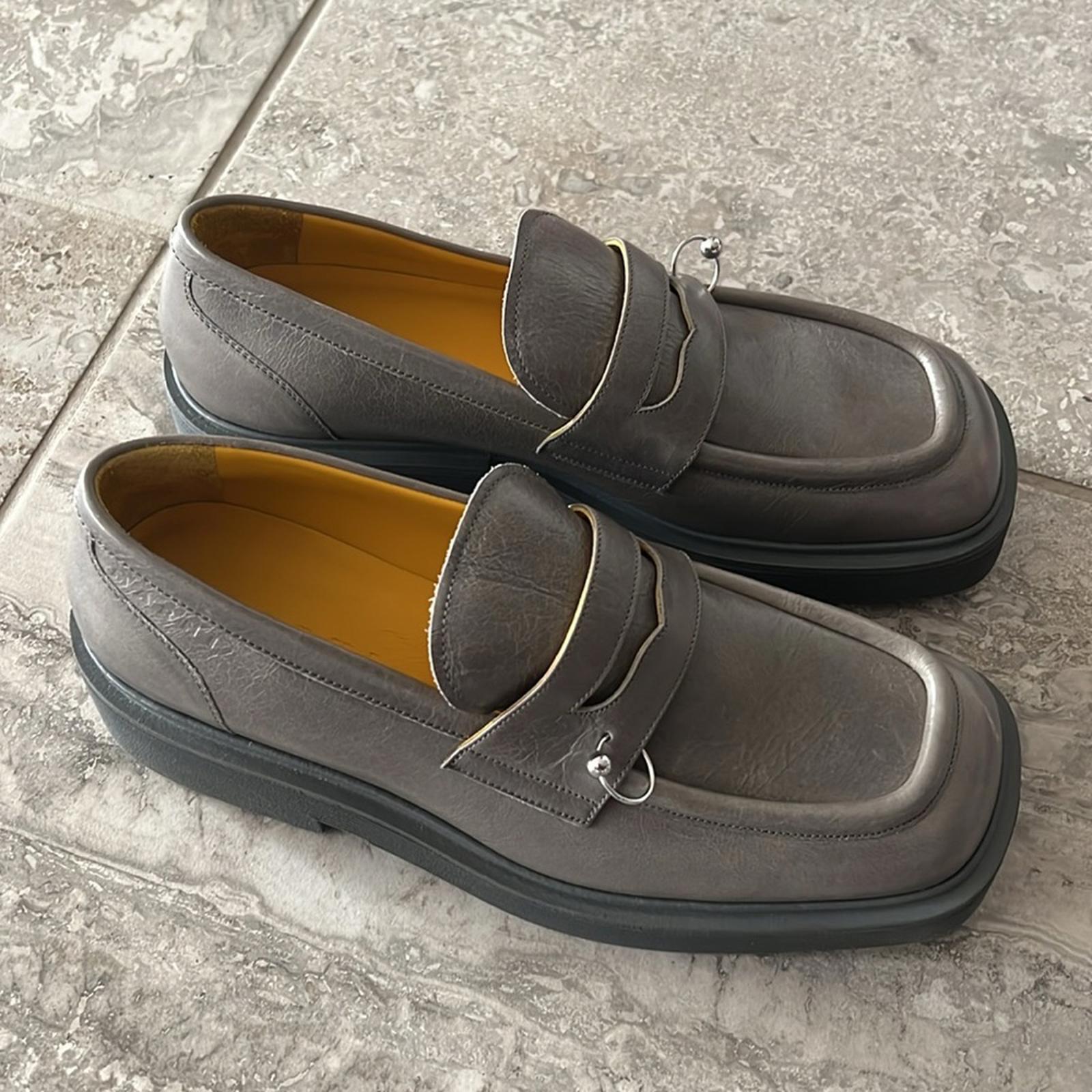 MARNI Moccasin Iconic Square-Toe Chunky Loafers Grey Size 44 NEW +DustBag