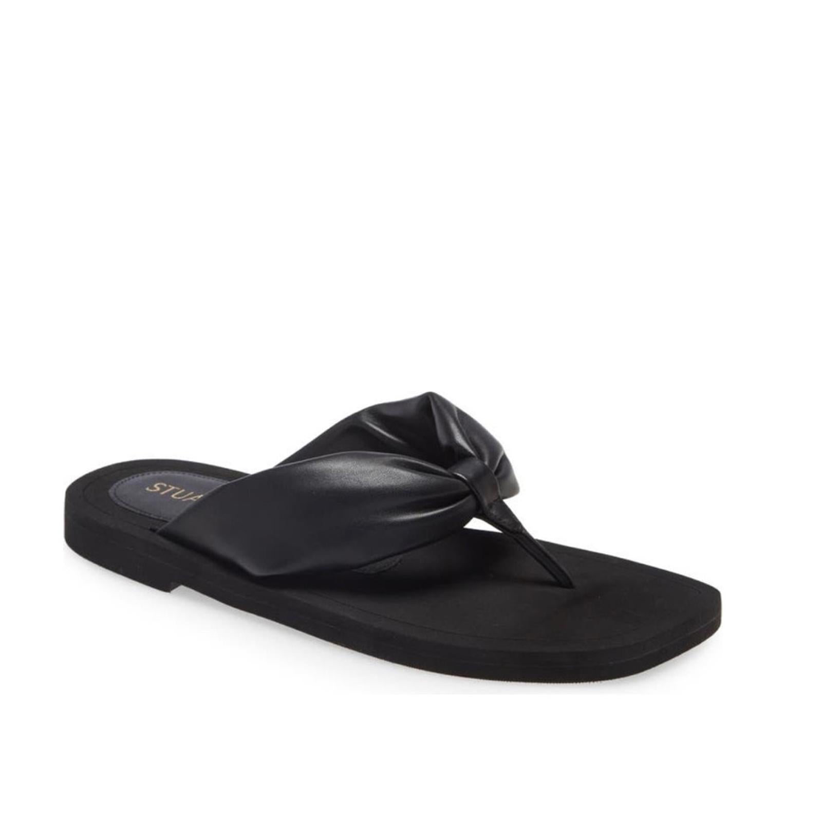 NEW Stuart Weitzman Leather Flip Flops in Black, Size US 8.5/ EU 39