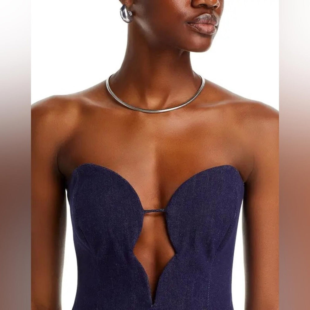 Bardot Eleni Denim Strapless Midi Dress in Dark Blue, Size EUR 36 US 4 UK 8, NEW