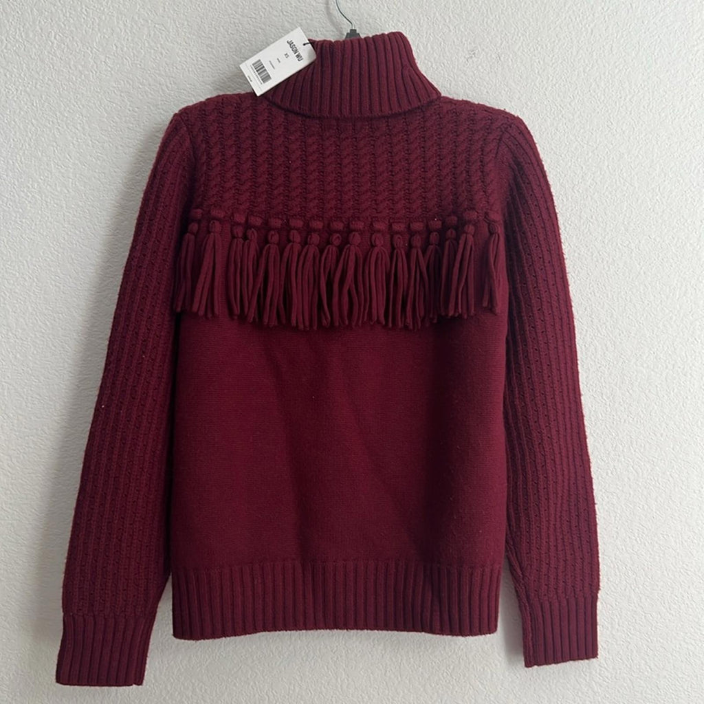 Jason Wu Fringe Turtleneck Sweater in Wine Red, NWT, Size XS
