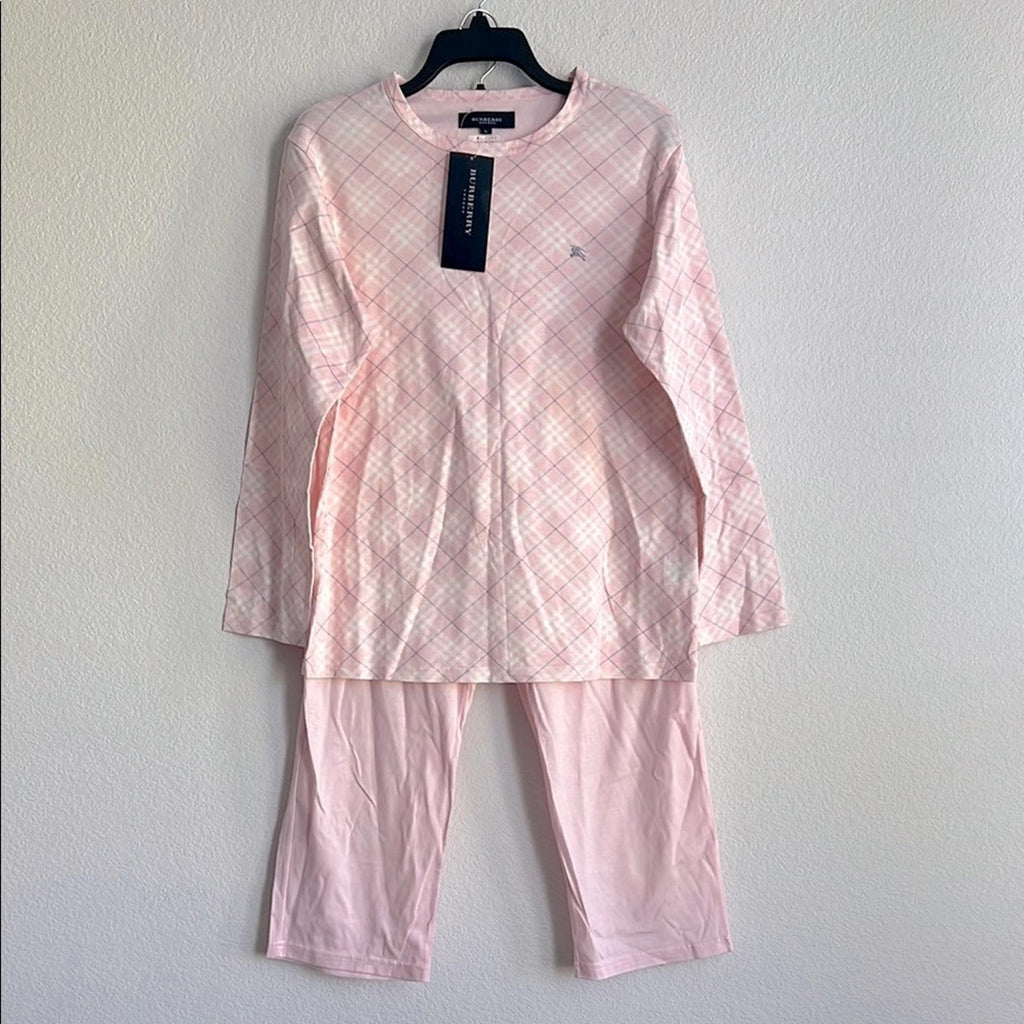 Burberry Pink Plaid Long Sleeve Pajama Set, NWT, Size L