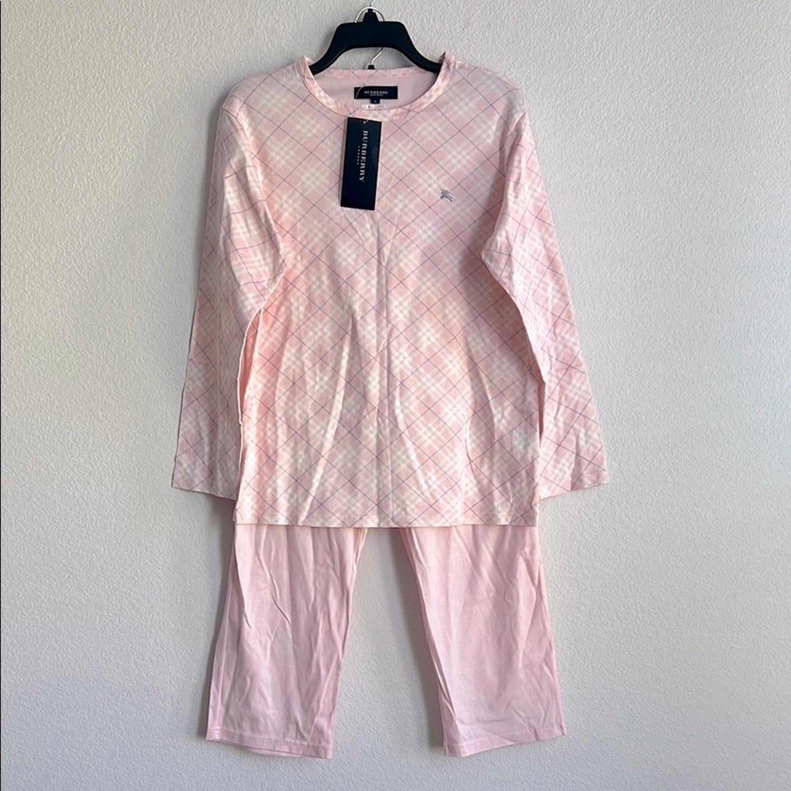 Burberry Pink Plaid Long Sleeve Pajama Set, NWT, Size L