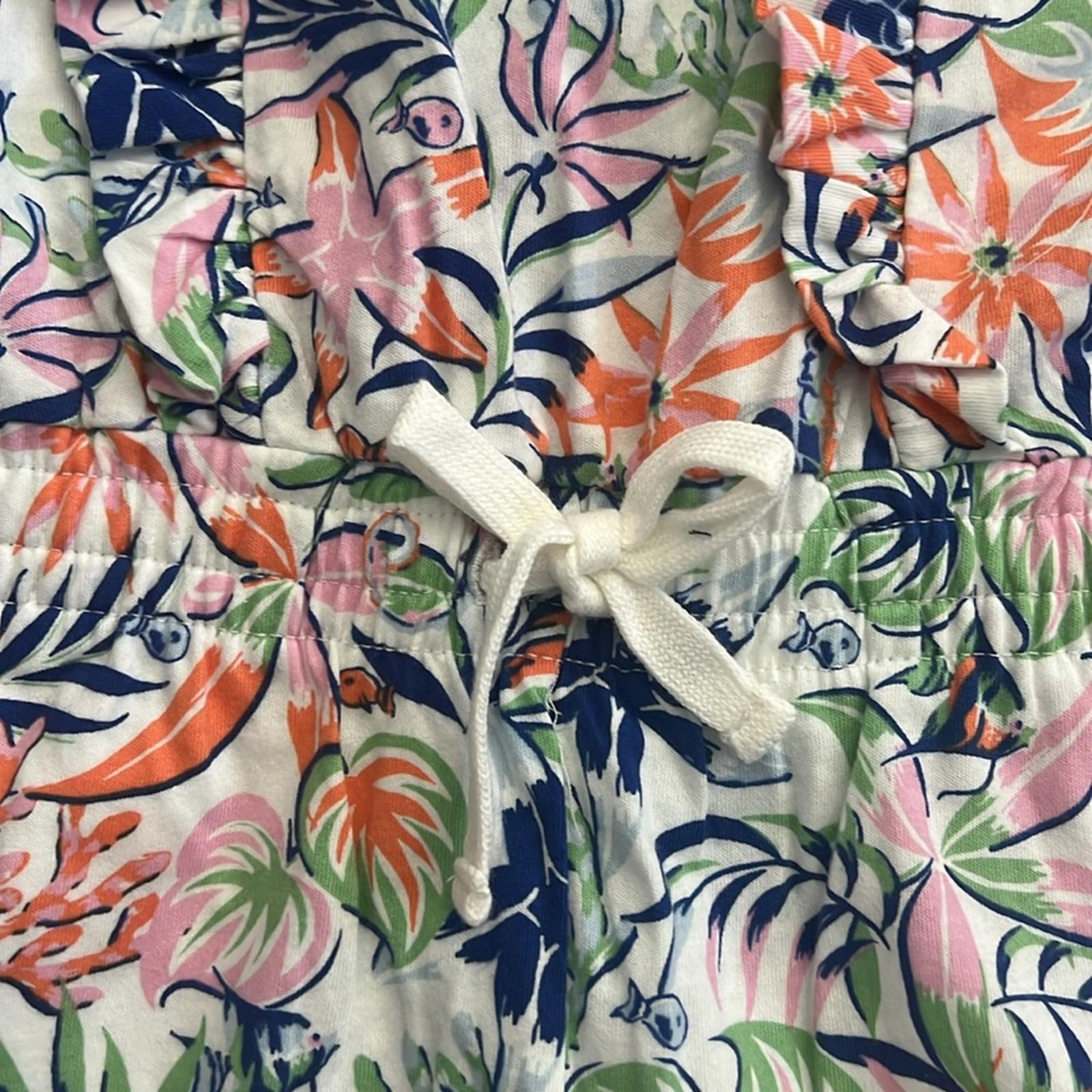 Polo Ralph Lauren Tropical-Print Ruffled Cotton Romper, Size M(8-10) NEW w/Tag