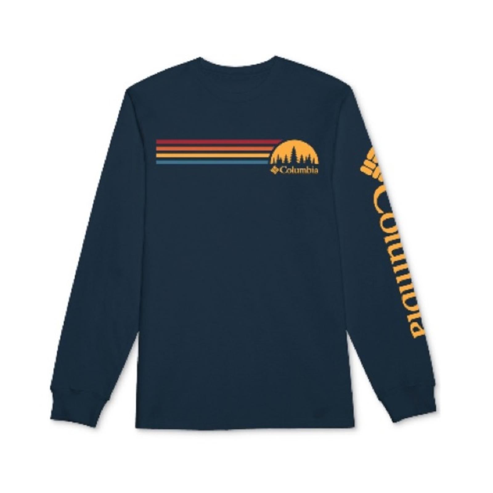 Columbia Classic-Fit Stripe Logo Graphic Long-Sleeve T-Shirt in Navy NWT, Size S