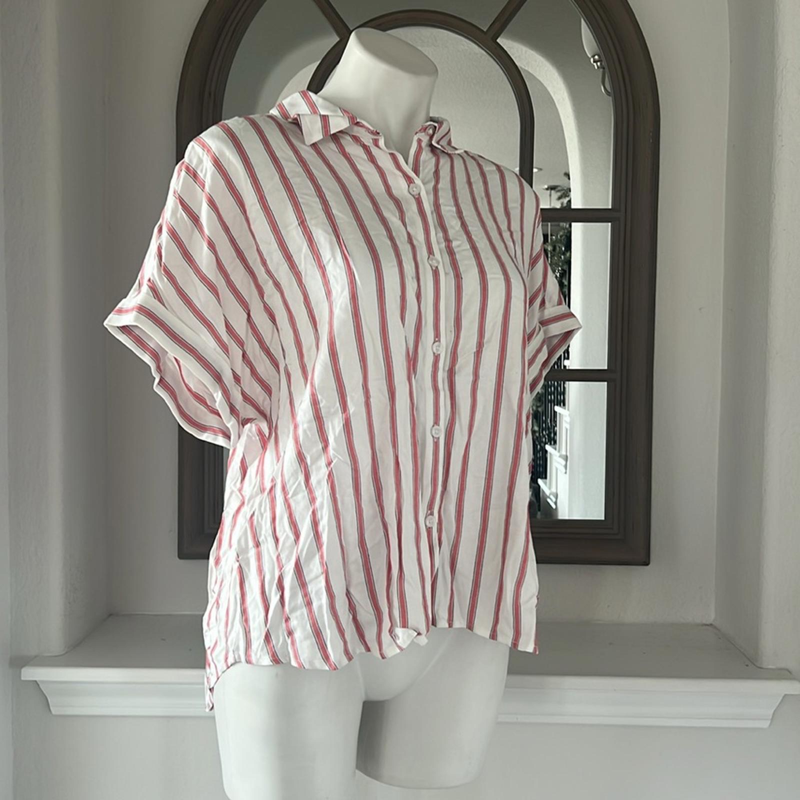 Tommy Jeans Striped Button Front Top Stapler Stripe, Size XL New w/Tag $69