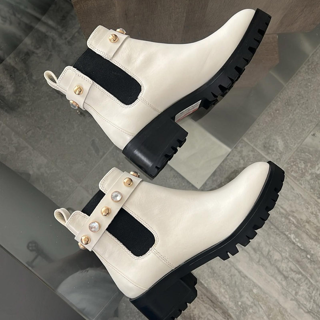 Karl Lagerfeld Paris Porshay Lug Sole Boots in Bone/White, Size 37 New w/o Box