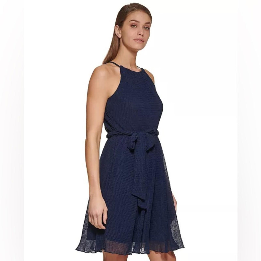 DKNY Petite Belted Halter Dress in Navy, NWT, Size 12P