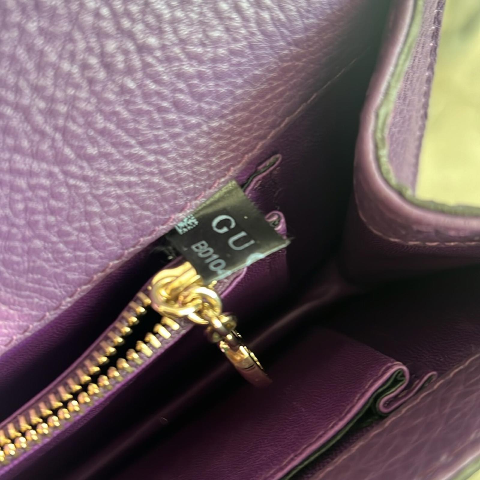Gucci Flap Shoulder Bag Leather Medium, Purple w/Gold tone w/Dustbag