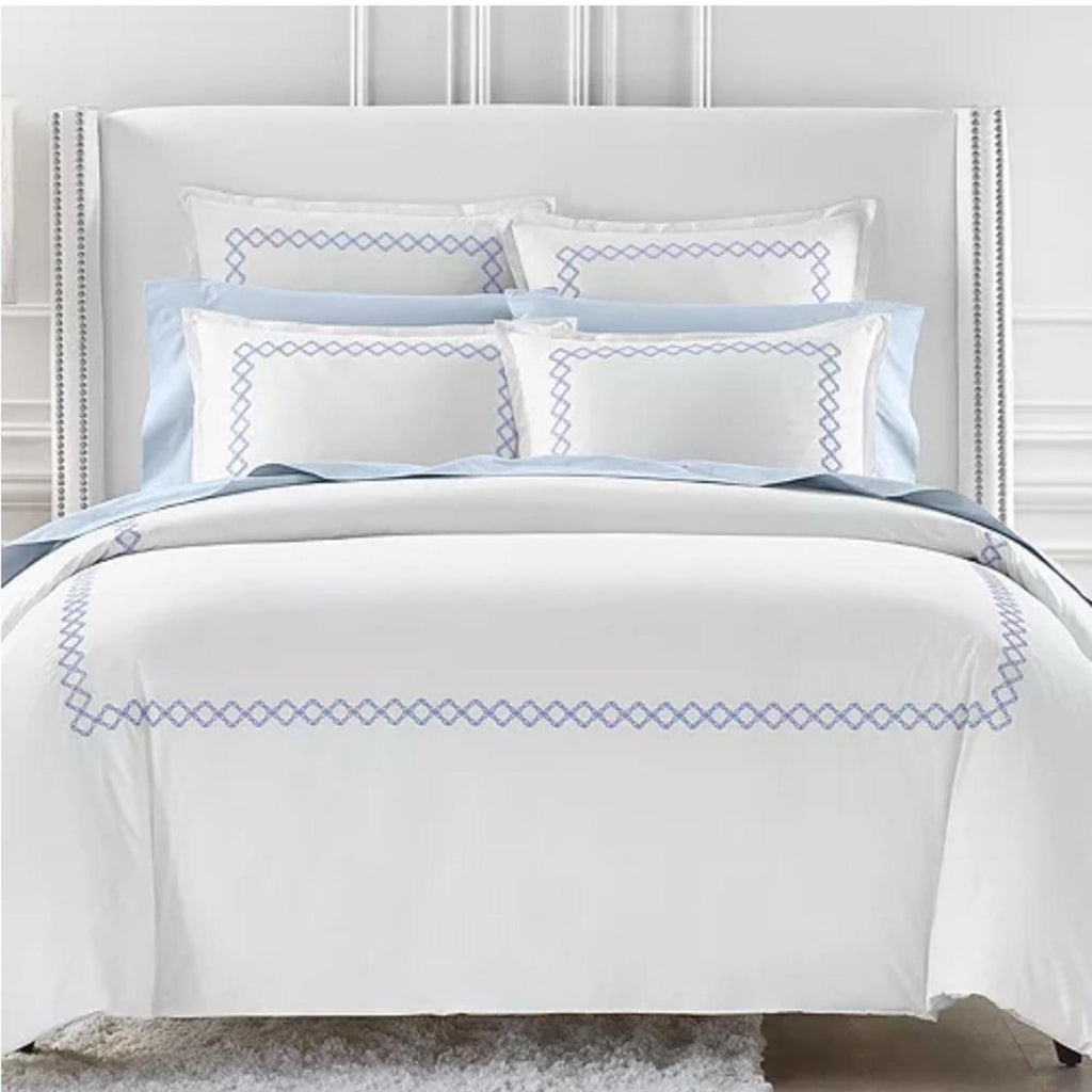 Sky NAVY Embroidered Percale Duvet Cover and Shams Set, Twin NEW w/Tag $230