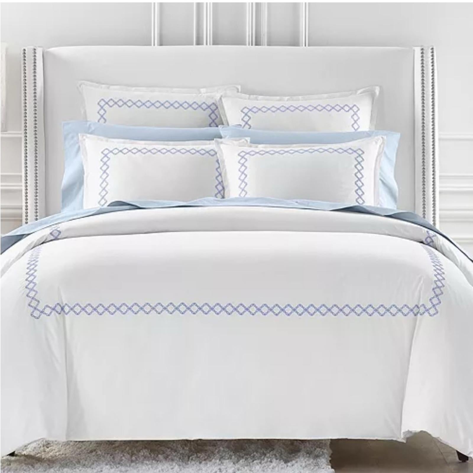 Sky NAVY Embroidered Percale Duvet Cover and Shams Set, Twin NEW w/Tag $230