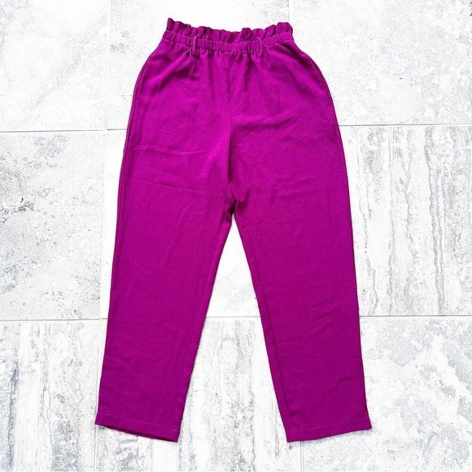 June & Hudson Belted Paper Bag High-Waisted Pants in Fuschia, Size L EXCELLENT