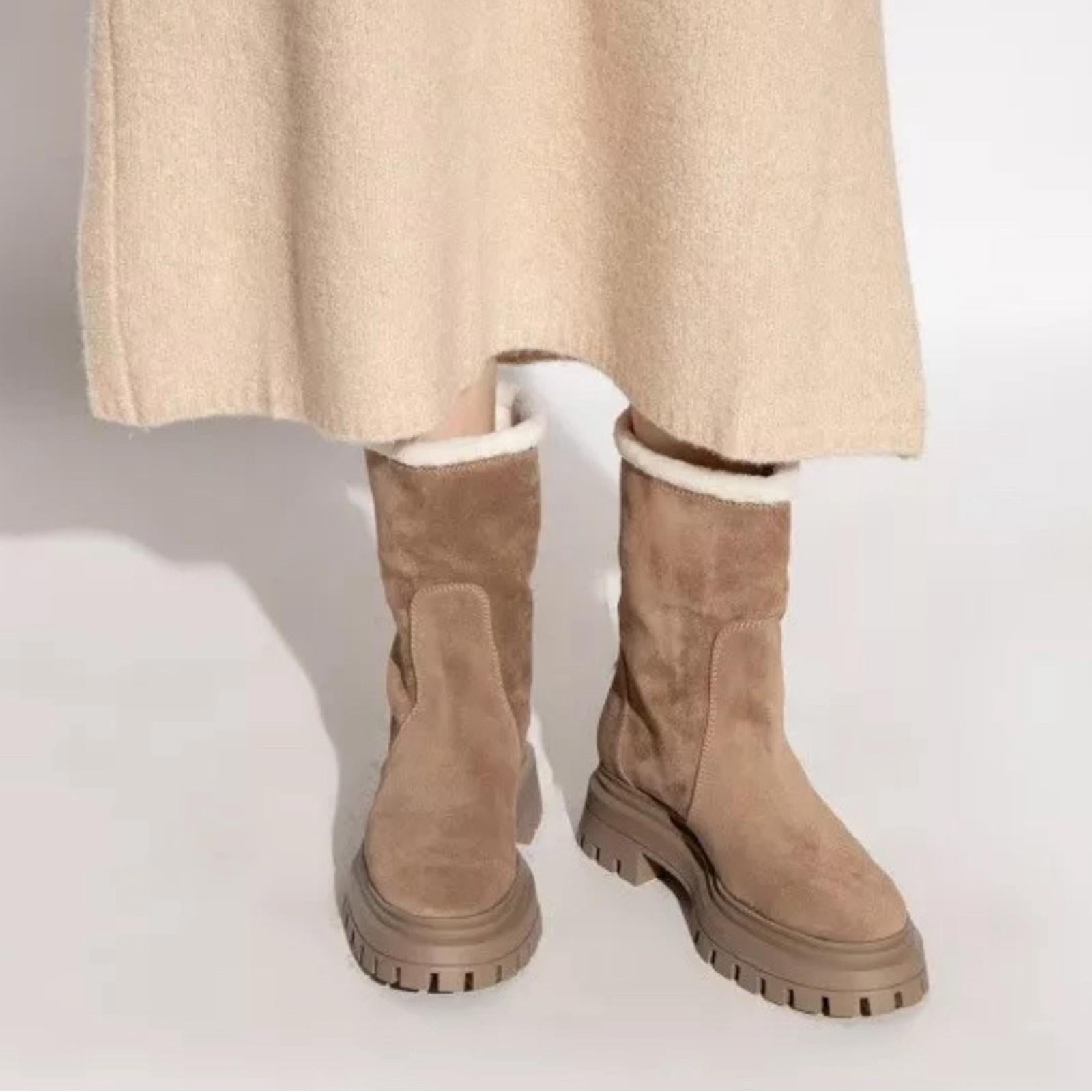 Stuart Weitzman Bedford Suede Shearling Winter Booties, Size 41/10.5 New in Box