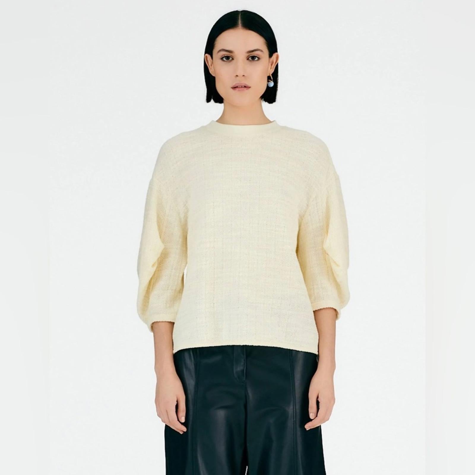 TIBI Handspun Knit Pleat Sleeve Top in Cream, Size 10 New w/Tag $395 - SOLD OUT!
