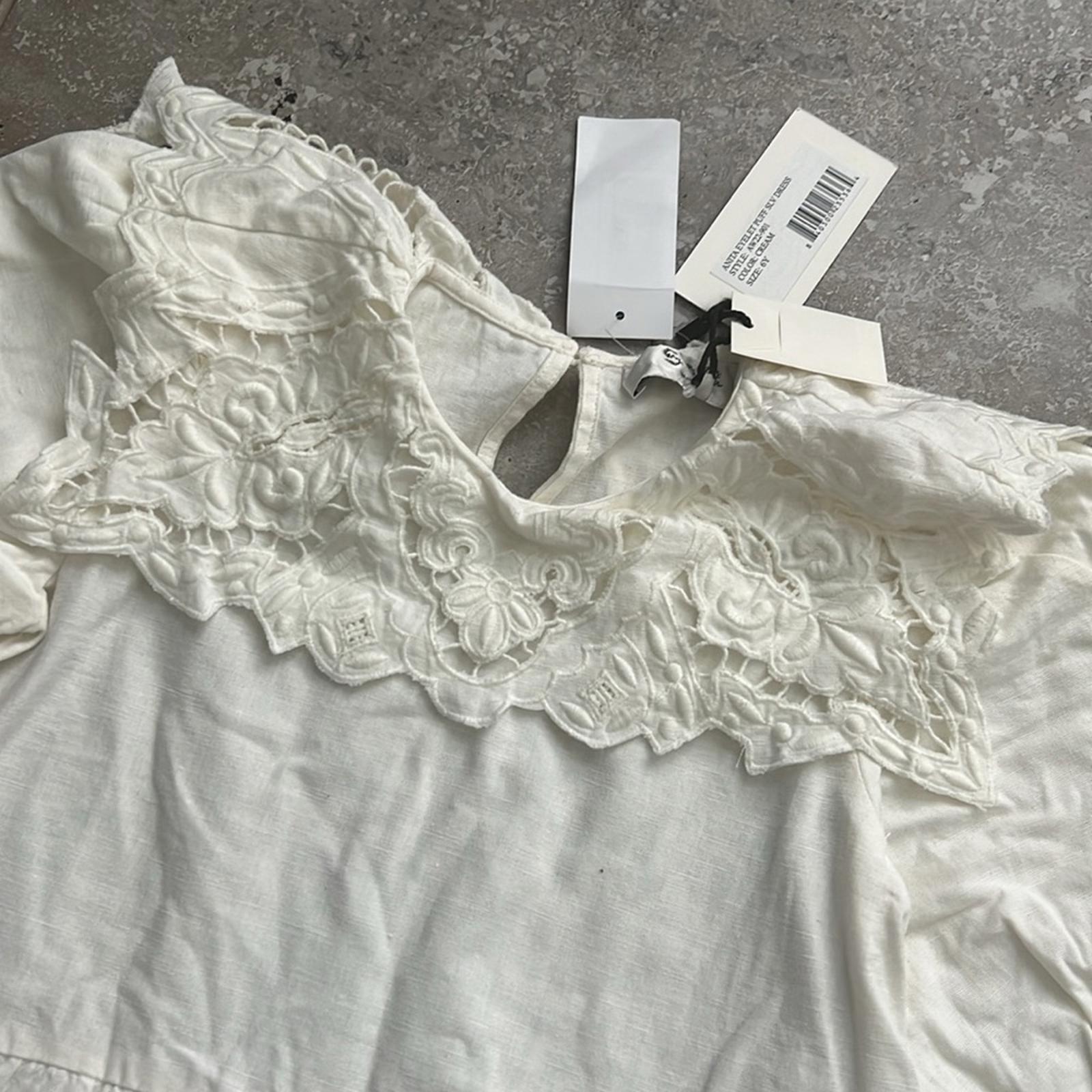 SEA Anita Puff Sleeve Dress Linen-blend in Cream, Size 6Y New w/Tag Retail $165